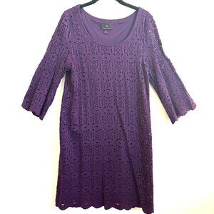 Ronni Nicole Purple Scoop Neck Lace Dress, Scallop Detail Hem, Size Large